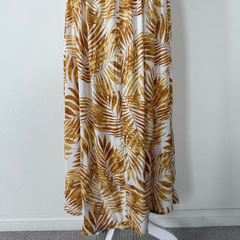 Lush Golden Yellow Palm Leaf Plant V Neck Halter Lightweight Maxi Dress Large - Picture 6 of 9